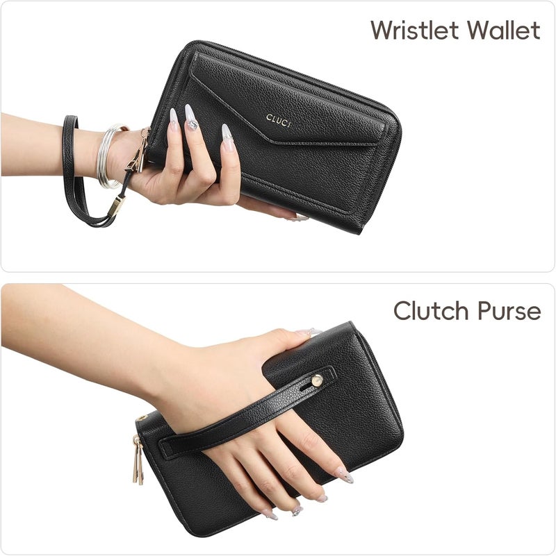 CLUCI Wallet Women Large Capacity Wristlet Purse for Women Long Ladies Wallet RFID Blocking Multi Credit Card Holder - Image 2